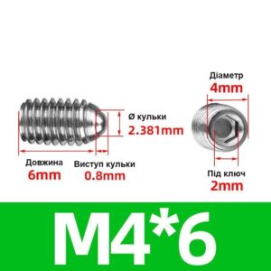 Плунжер кульковий гвинтовий М4 - 6 мм